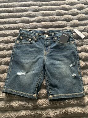 True Religion Dark Blue Distressed Denim Shorts for Kids